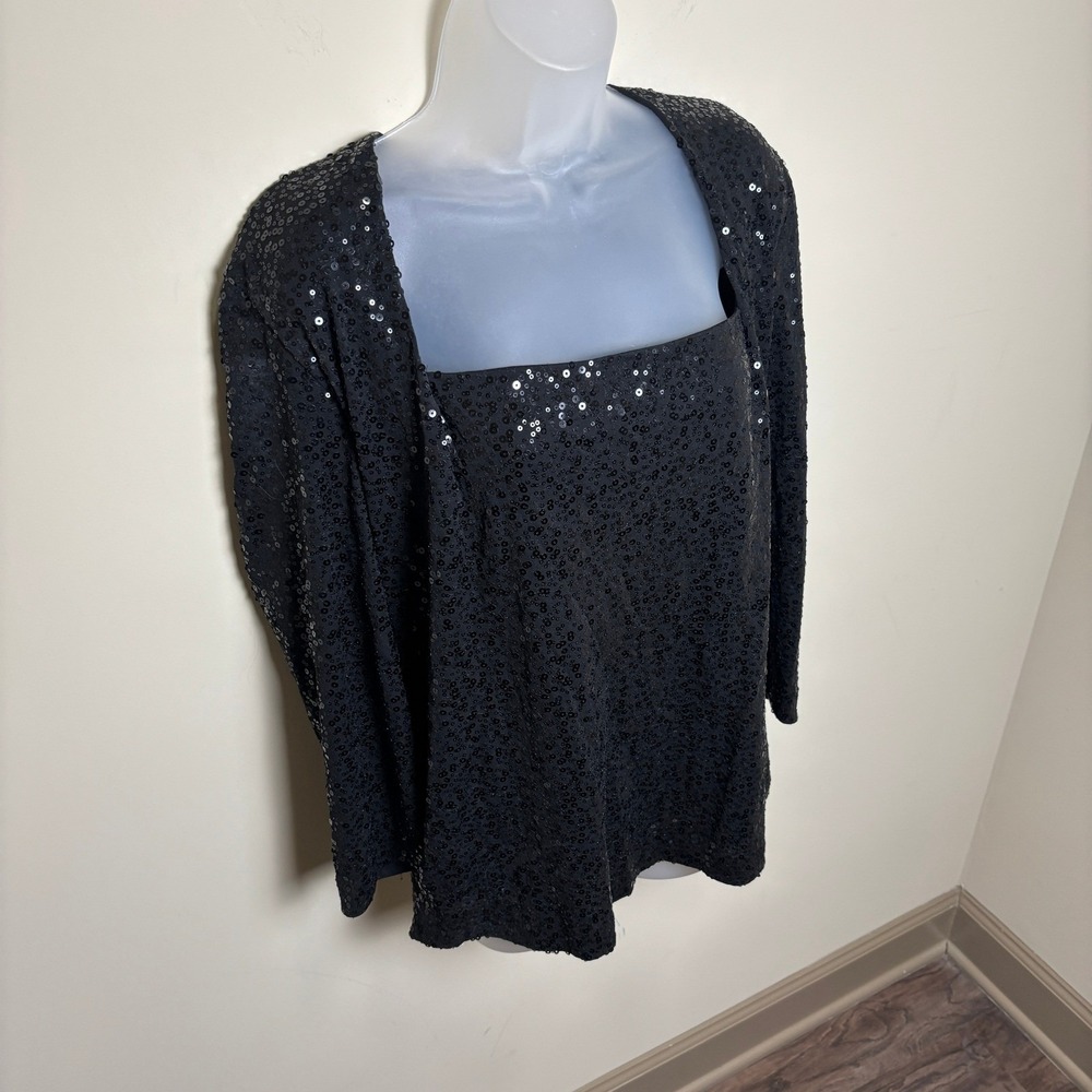 Lafayette 148 Silk Sequin 2 Piece Set Square Neck Open Cardigan Top Womens XL - Picture 4 of 9
